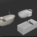 Oval and Rectangular White Bathtubs Featuring Faucets Towel Tray and Bath Accessories 3d model