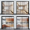 Modern Glass Sliding Doors With Metal Grid Frame Design For Interior Kitchen Space