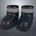 Dark Shiny Leather Boots With Black Laces And High Top Design 3d model