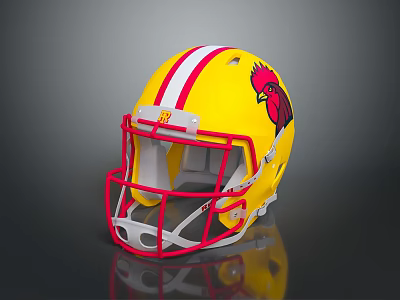 Yellow Tactical Helmet With Red Stripes Rooster Logo And Face Mask Weapon Gear 3d model