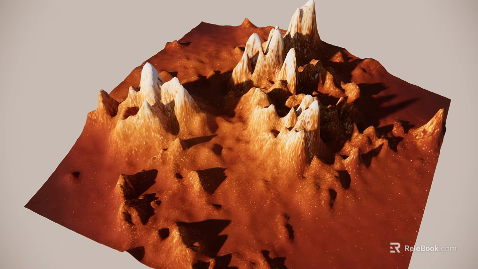 Martian Rugged Terrain With Red Landscape And White Rock Peaks 3d model 