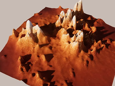 Martian Rugged Terrain With Red Landscape And White Rock Peaks 3d model
