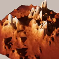 Martian Rugged Terrain With Red Landscape And White Rock Peaks