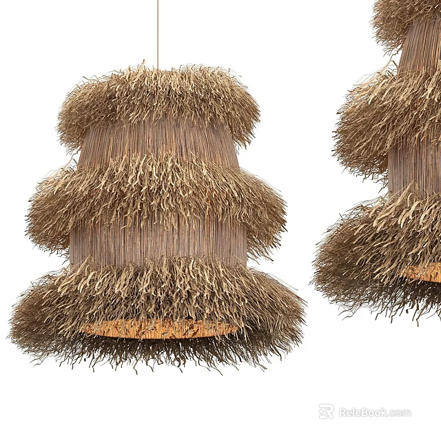 Pair of Handwoven Natural Fiber Chandeliers With Layered Rustic Design Elements 3d model 