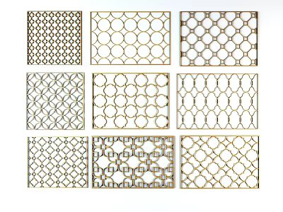 Modern Decorative Room Dividers With Various Geometric Patterns And Metal Frames 3d model