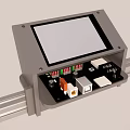 Industrial Equipment Control Panel With Display Screen Mounted On Metal Rail And Internal Electronic Components