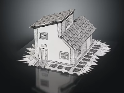 Paper Craft House Model With Tile Roof Windows Door And Base Decoration 3d model
