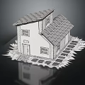 Paper Craft House Model With Tile Roof Windows Door And Base Decoration