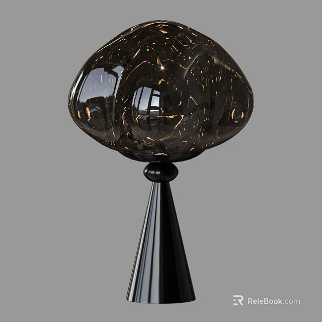 Modern Table Lamp With Textured Black Glass Shade And Black Cone Base 3d model 