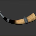 Vintage Wooden Musical Horn With Curved Design And Metallic Decorative Bands
