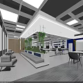 Modern Public Office Space With Open Layout Desks Computers Ergonomic Chairs And Ceiling Lighting 3d model