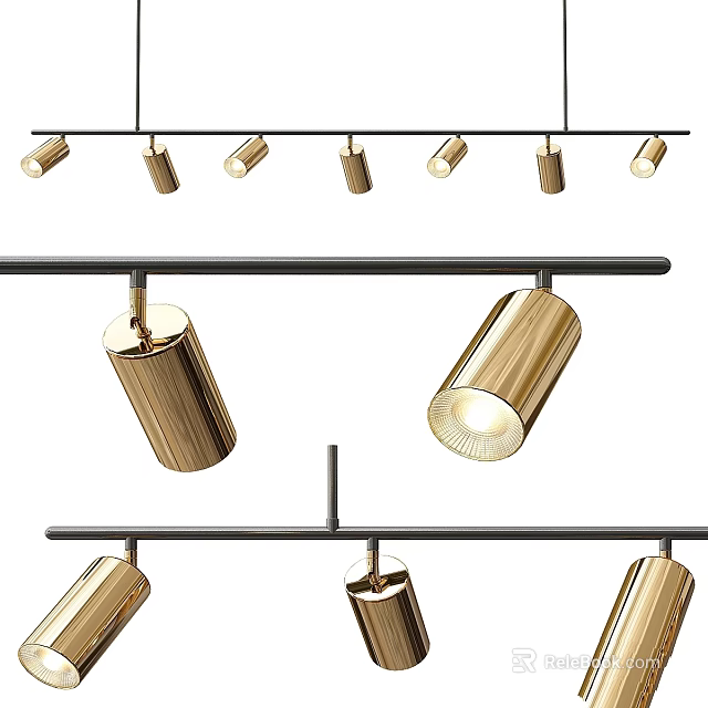 Elegant Modern Golden Cylindrical Multiple Pendant Lights Track Mounted Design 3d model 