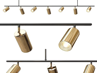 Elegant Modern Golden Cylindrical Multiple Pendant Lights Track Mounted Design 3d model