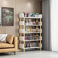 Modern Living Room Wooden Storage Shelf with Multiple Tiers and Action Figures