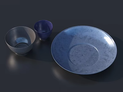 Elegant Metallic Tableware Set Including Bowl Cup And Large Plate 3d model