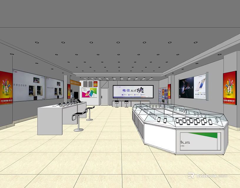 Modern Digital Store Interior With Open Layout Display Counters And Electronic Products 3d model 