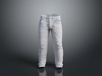 White Casual Long Pants With Classic Waistband And Side Pockets Design 3d model