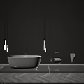 Sleek Modern Bathroom Interior With Gray Walls White Bathtub Toilet And Pendant Lights
