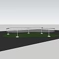 Modern Curved Pergola Design With Evening Lighting Surrounding Trees And Public Rest Area