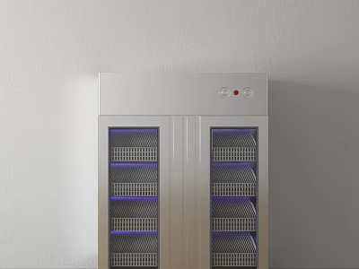 Modern Stainless Steel Double Door Kitchen Appliance With Purple Lighted Shelves 3d model