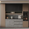 Modern Sideboard With Marble Countertop Open Shelves Drawers And Decorative Jars