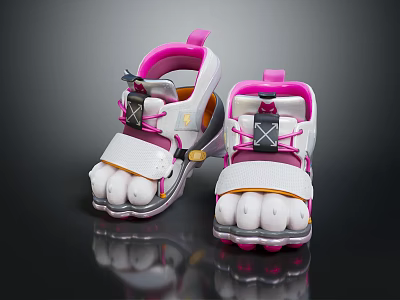 Cute Kids Summer Shoes with Pink White Cartoon Claw Design and Velcro Straps for Toddlers 3d model