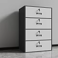 Modern Gray Four Drawer File Cabinet With Black Handles And Locks