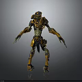 Sci Fi Character Creature With Orange Green Exoskeletal Armor Slender Limbs And Sharp Claws 3d model