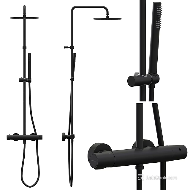 Modern Black Shower System With Adjustable Head And Handheld Sprayer 3d model 