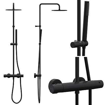 Modern Black Shower System With Adjustable Head And Handheld Sprayer 3d model