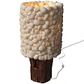 Warm Light Table Lamp With Cream Knitted Shade And Natural Wooden Base