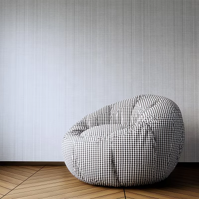 Black and White Checkered Bean Bag Chair Against Light Striped Wall And Wooden Floor 3d model