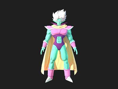 Game And Movie Character With White Hair Teal Skin Pink Purple Outfit And Yellow Cape 3d model