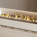 Modern Fireplace Interior Design With Burning Flames Striped Wall And White Base 3d model