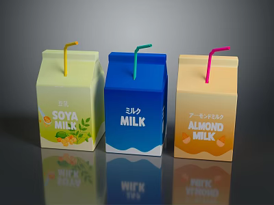 Decorative Ornament Set Featuring Colorful Drink Packaging Boxes with Different Flavors and Straws 3d model
