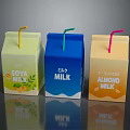 Decorative Ornament Set Featuring Colorful Drink Packaging Boxes with Different Flavors and Straws 3d model