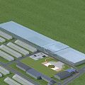 Industrial Factory Plant With Multiple Shed Structures Green Field And Security Fence
