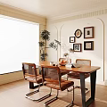 Middle-ancient style restaurant Middle-ancient style dining table and chair combination Potted plant decorative painting combination Decorative ornaments combination 3d model