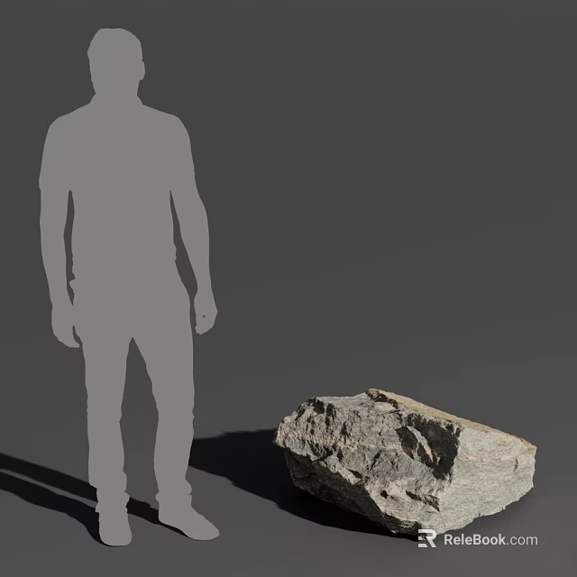 Human Silhouette Figure Standing Beside Large Rock on Gray Background 3D Render 3d model