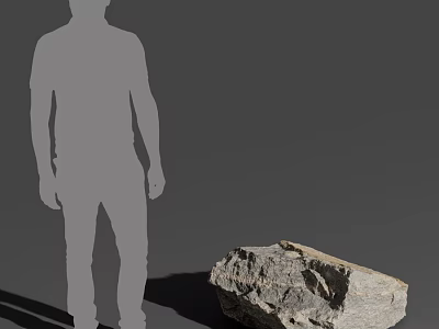 Human Silhouette Figure Standing Beside Large Rock on Gray Background 3D Render 3d model