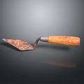 Rusty Trowel With Metal Blade And Wooden Handle On Dark Background With Reflection