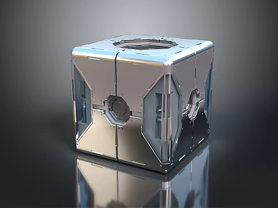 Modern Cube Shaped Metallic Equipment With Shiny Surface Transparent Panels And Circular Openings 3d model