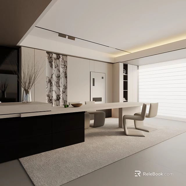 Modern Dining Table Set With Minimalist Chairs And Neutral Tones Interior 3d model