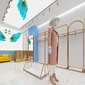 Modern Clothing Store Interior With Mannequin Butterfly Decorations And Clothing Racks