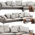 Modern Light Gray Sectional Sofa With Plush Cushions Metal Legs And Throw Blanket