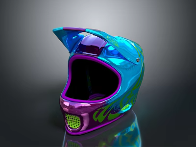 Sleek Colorful Blue Purple Gradient Helmet With Metallic Shine And Flame Design 3d model