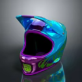 Sleek Colorful Blue Purple Gradient Helmet With Metallic Shine And Flame Design
