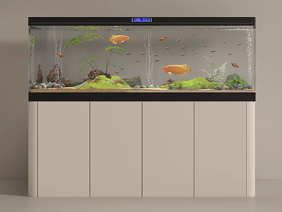 Aquarium Fish Tank Setup With Colorful Fish Aquatic Plants And Cabinet Stand 3d model