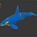 Blue and Yellow Orca Whale 3D Model with Sleek Design and Glossy Surface