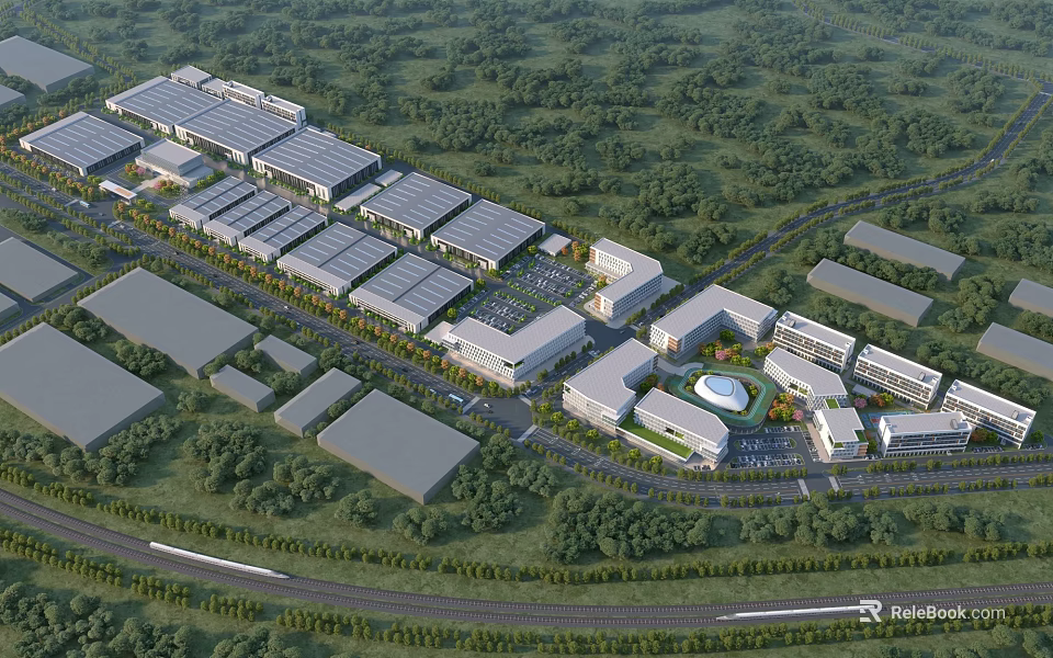 Modern Industrial Factory Complex With Multiple Buildings And Green Surroundings 3d model 
